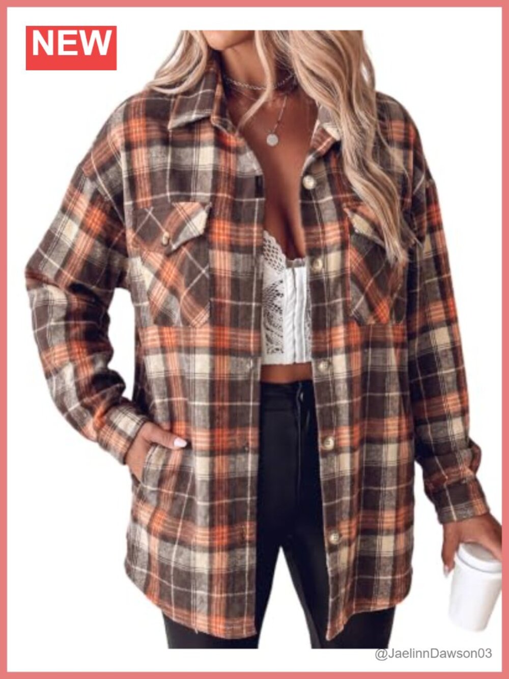 CHICME Women's Plaid Shacket Flannel Jacket Loose Fit